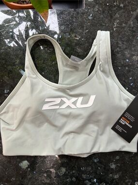 2XU Sage Green Racerback Sports Bra with White Logo